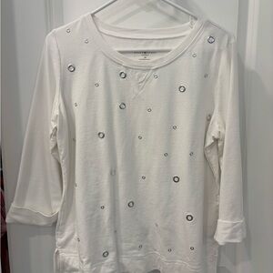 Karen Scott White 3/4 Sleeve Embellished Tee